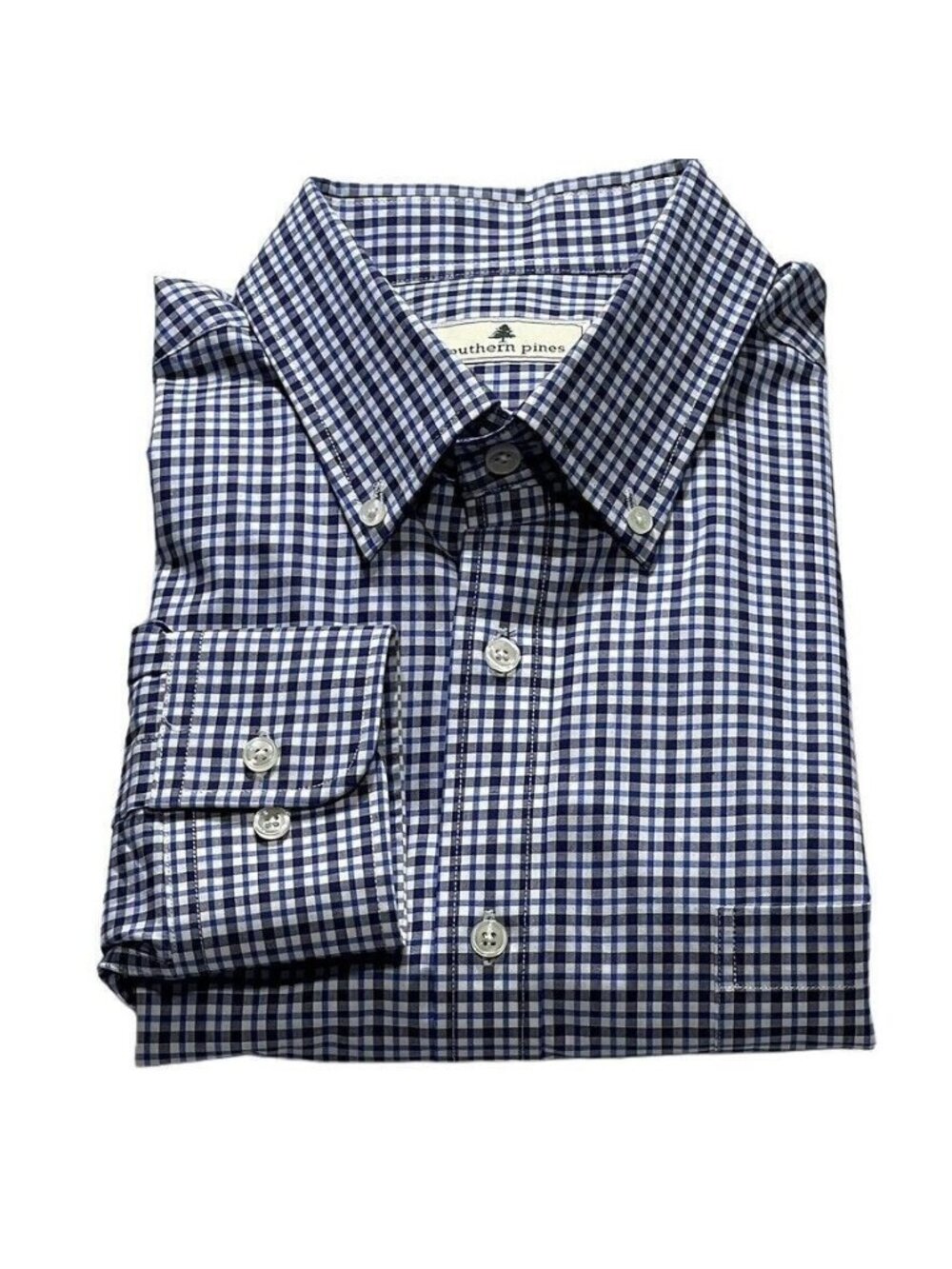 Southern Pines Mens Blue & White Gingham Long Sleeve Button-Down Shirt Size L 10